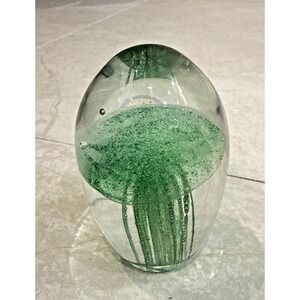 TOZAI HOME Clear Jellyfish Green Art Glass Paperweight Art Controlled Bubble